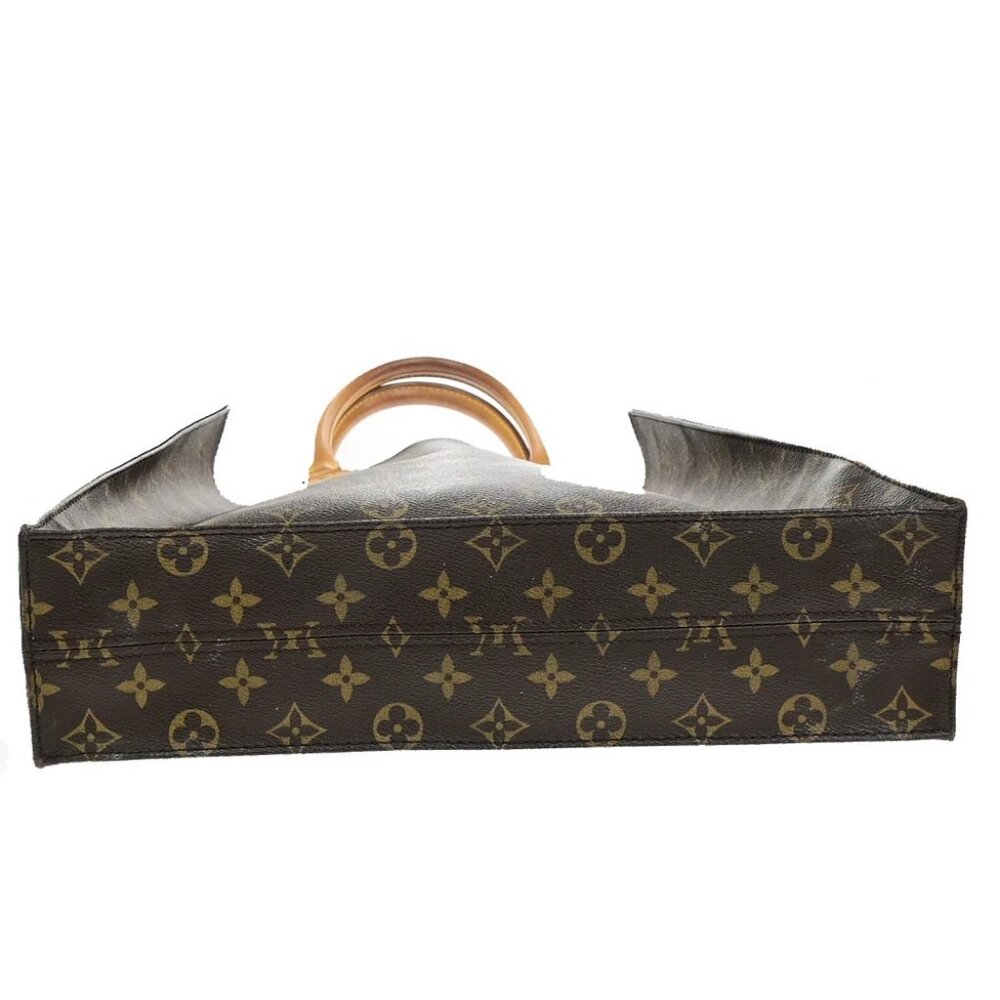 LOUIS VUITTON Logo Sac Plat Hand Tote Bag Monogram Leather Brown - Picture 10 of 15